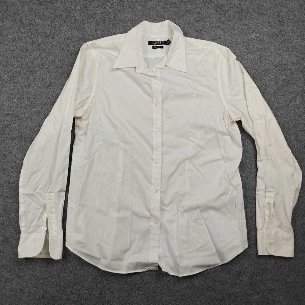 Lauren Ralph Lauren Blouse Womens Large White Button-Up Collared Cotton
